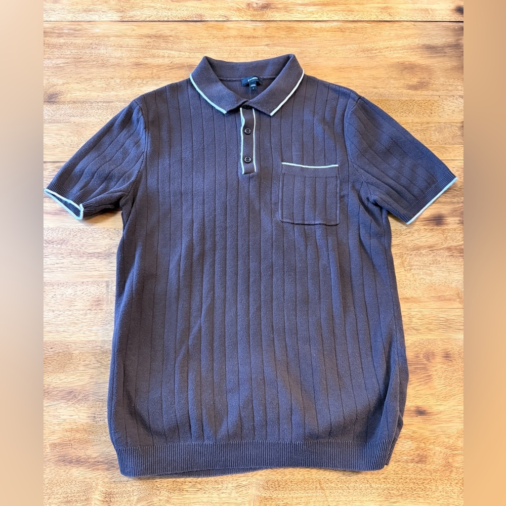 Express Dark Brown Polo Shirt with White Accents 100% Cotton